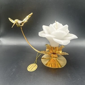 24k vergoldet Kolibri Blume österreichischer Kristall Teelicht Kerzenhalter Vintage - Bild 1 von 7