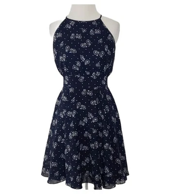 Maison Jules Bicycle Polka Dot Mini Dress Navy Halter Neck Fit & Flare Women XS - Image 1 of 4