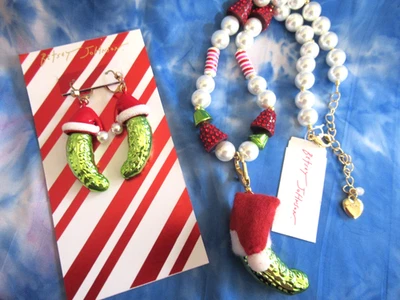 BETSEY JOHNSON Holiday Pickle Beaded Necklace & matching Pickle Earrings SET - Image 1 of 4