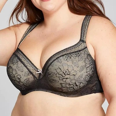 Lane Bryant Cacique Lightly Lined Lace Balconette Bra 46C *Mocha/Black* NEW! - Image 1 of 3