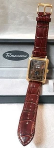 VTG *RARE* Rousseau Moon phase Triple Calendar Automatic Watch Genuine Leather - Picture 1 of 9