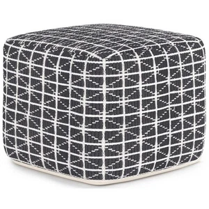 Simpli Home Noreen Boho Square Pouf in Slate Gray and White Handloom Woven Pa... - Picture 1 of 6