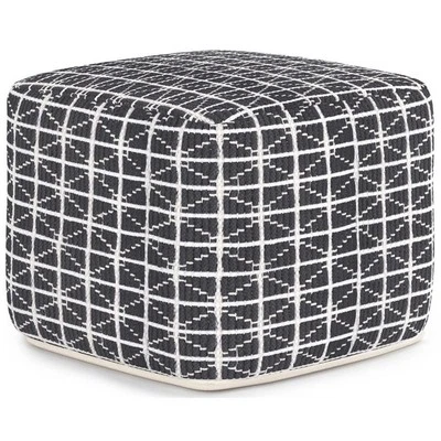 Simpli Home Noreen Boho Square Pouf in Slate Gray and White Handloom Woven Pa... - Image 1 of 4