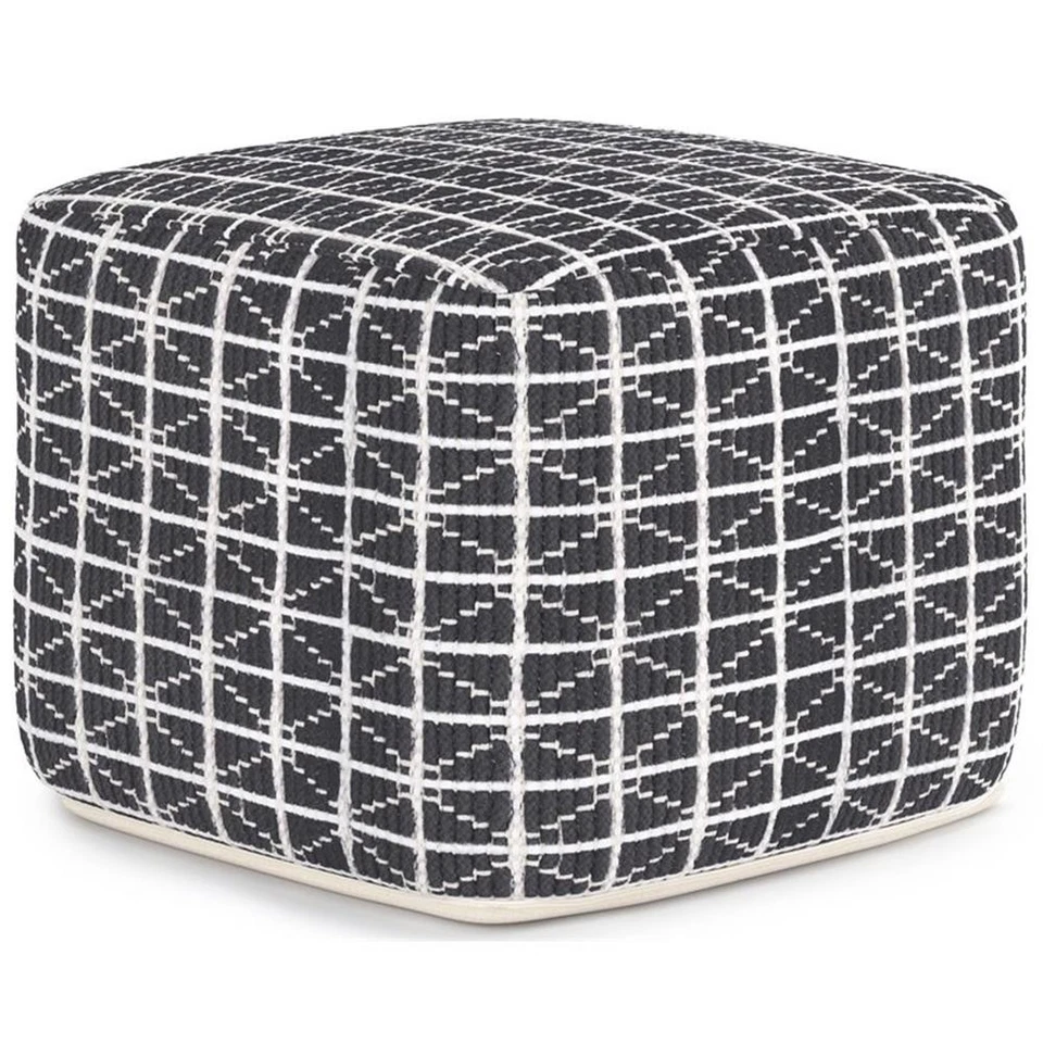 Simpli Home Noreen Boho Square Pouf in Slate Gray and White Handloom Woven Pa... - Image 1 of 4