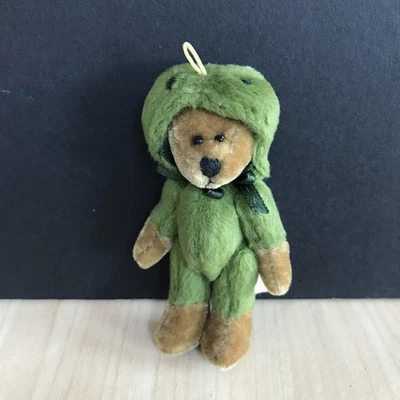 Miniature Jointed Teddy Bear in Frog Outfit Soft Toy 8cm Tall by Humatt Vintage - Image 1 of 4