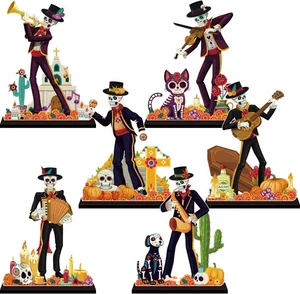 Mesa de centro de mesa de madera decoraciones Día de los Muertos 6 piezas diciembre - Imagen 1 de 2