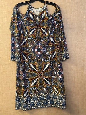 London Times long sleeve dress size 10 ivory with geometric print - Image 1 of 4