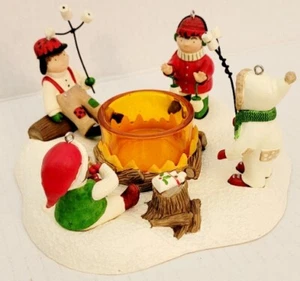2003 Hallmark Andenken "Warten auf den Weihnachtsmann" Kerzenhalter Sockel mit 4 Ornamenten - Bild 1 von 9