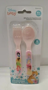 Disney Baby Princess Fork & Spoon Set Flatware BPA Free Pink Girl Gift 6+ months - Picture 1 of 8