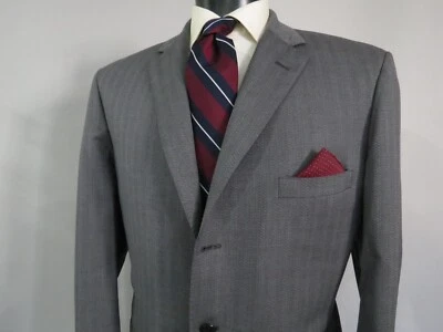 Holland Sherry Savile Row London pencil gray tonal stripe side vented suit 44 R - Image 1 of 4