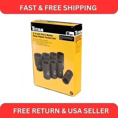 Titan 44600 8-Piece 3/4" Drive Metric Deep Impact Socket Set - Image 1 of 4