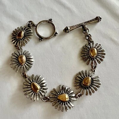 Pulsera Lucky Brand Two Silver Gold Tono Starburst Link Disfraz Moda Palanca Foto 1 de 4