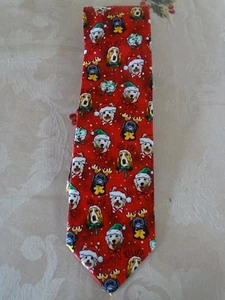 CHRISTMAS TIE TALES RED, DOGS AND PUPPIES TIE  BRAND NEW, SO CUTE - Picture 1 of 9