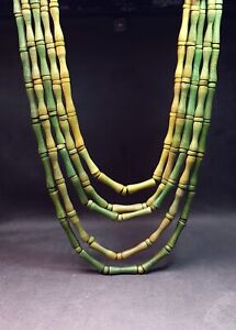 Green Wooden Beaded Bamboo Looking Multistrand Necklace