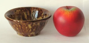 Antique Yellowware Brown Sponge Decorated Miniature Bowl Primitive Kitchen - Picture 1 of 3