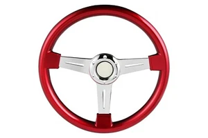 STEERING WHEEL CLASSIC ABS RED GRIP CHROME SPOKE Club Car Boat UTV Golf Cart - Picture 1 of 4