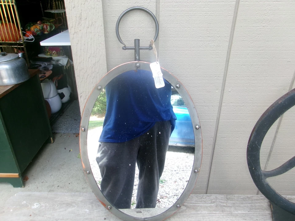 Stonebriar Collection Metal Oval Nautical Mirror W/ Rivet Trim 69 x 41.5 cm - Image 1 of 4