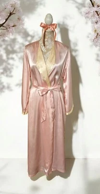 Y2K Jones New York Satin Robe Pink Yellow Belted Full Length Pockets L/XL Excell - Image 1 of 4