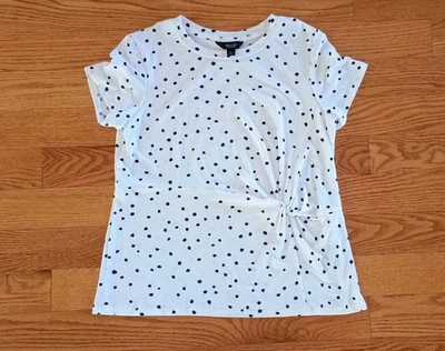 Camisa Simply Vera Wang para mujer grande blanca a lunares lazo lateral manga corta Foto 1 de 4