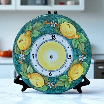 Placa de cerámica italiana esfera de reloj solo 9,5 pulgadas redondo limón flores repuesto Foto 1 de 4