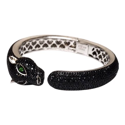Brazalete brazalete pantera de plata de ley de rodio espinela negra sobre 0,925 14,50 ctw Foto 1 de 3