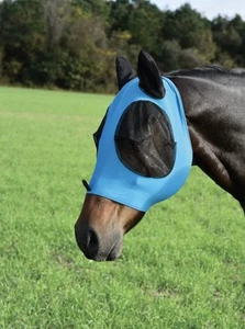 Equi-Sky Lycra Fly Mask With Ears And Zipper Chin, Turquoise, Size Small Horse - Picture 1 of 6