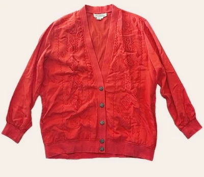 90-х 80-х годов винтажный Saks Fifth avenue 100% шелк куртка Shaket родной вышивка Sz L - Изображение 1 из 4