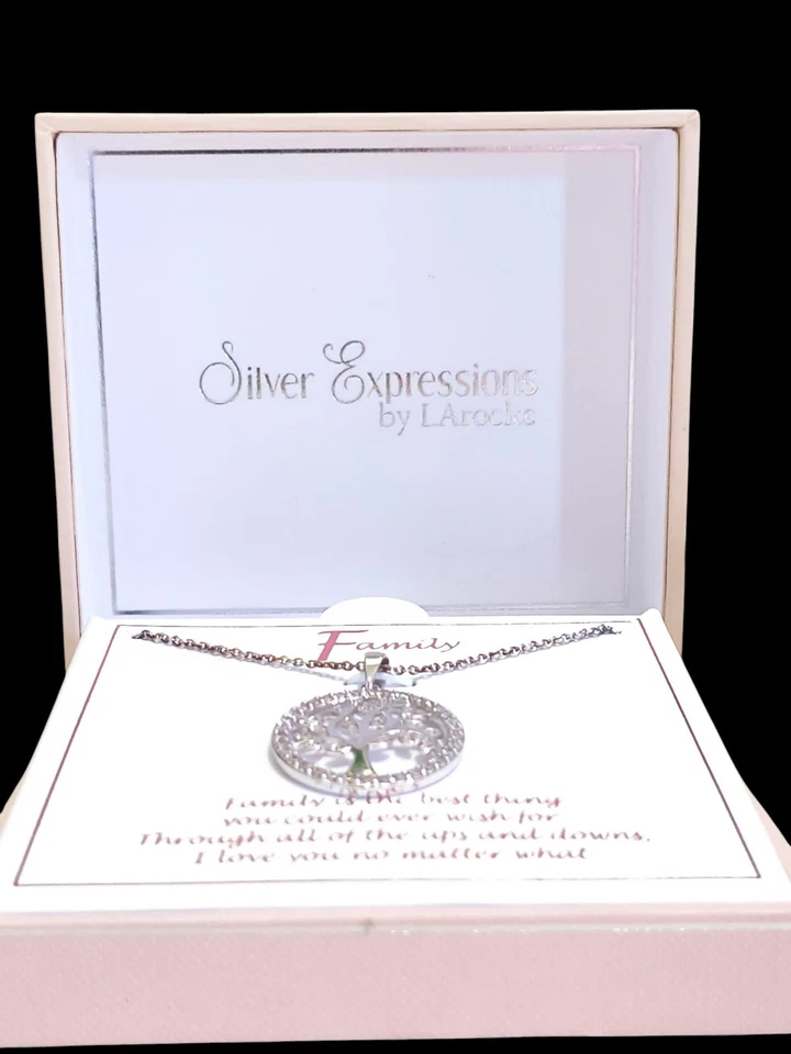 Silver Expressions by LArocks CZ "family " Pendant Necklace Swarovski Crystal