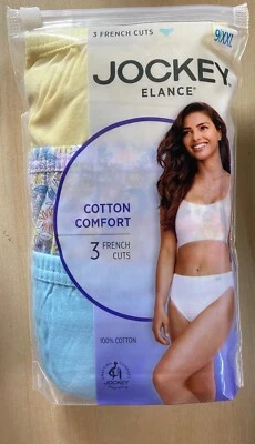 New Jockey Women's sz 8 Underwear Elance Cotton French Cut  3 Pack Yellow Blue - Image 1 of 3