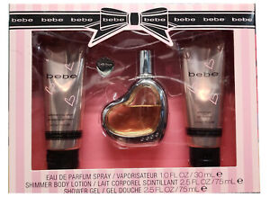 Bebe Perfume 3 Pc Gift set for Women-1.0 oz EDP SP+2.5 oz Shimmer BL+Shower Gel