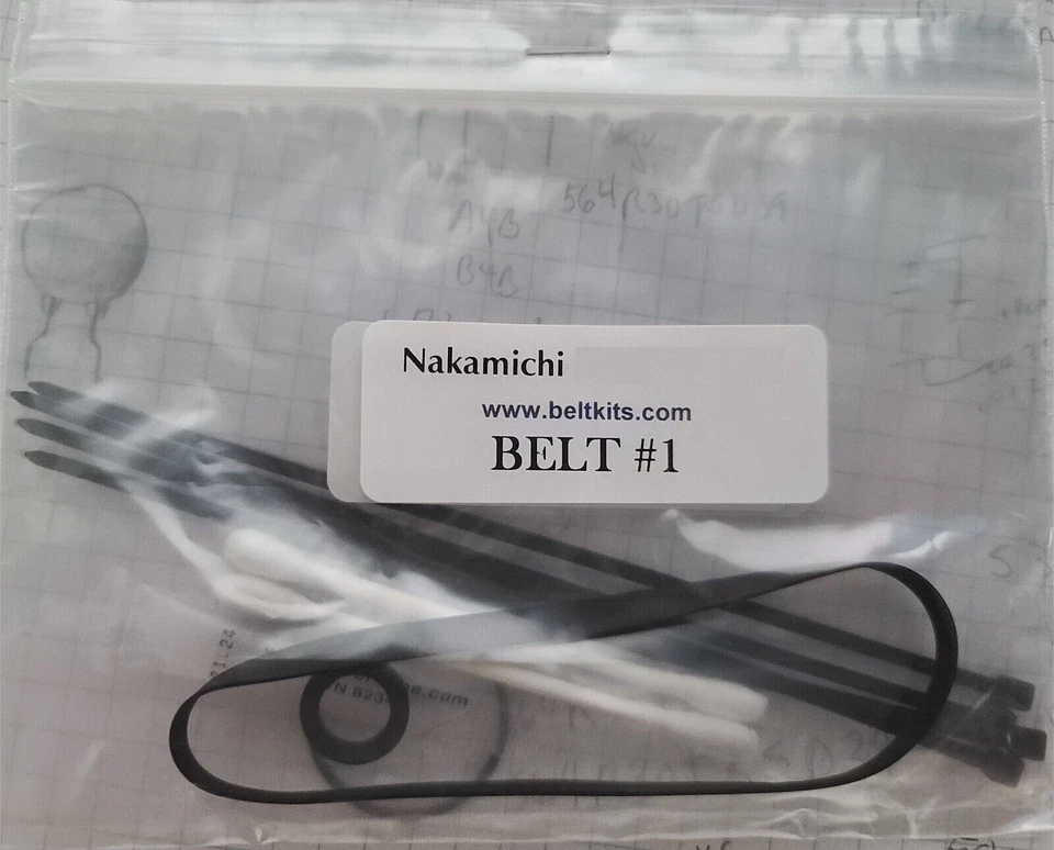 Nakamichi RX-202 belt kit with instructions and more, complete belts and tires.