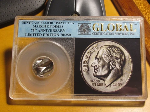 2003 P Roosevelt Dime Mint Cancelled Waffled Error Limited Edition Coin. 70/250 Cover