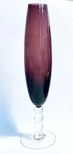 Vintage, Hand-blown Glass, Bud Vase - Dark Amethyst with Clear Foot and Stem - Picture 1 of 4