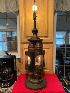 Vintage MCM 5 Light Large Table Lamp  Oak Wood & Metal ~Heavy - Picture 1 of 5