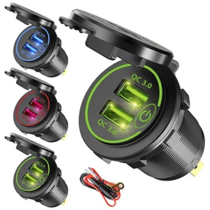 12V QC3.0 Dual USB Car Fast Charger Socket Power Outlet LED Voltmeter Waterproof - Picture 1 of 14
