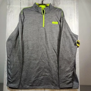 NWT Batman Symbol Pullover Grey Neon Green 1/4 Zipper Size 2XL  - Picture 1 of 6