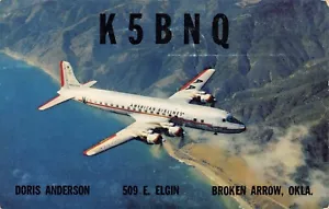 American Airlines DC-7 QSL HAM Radio Card Broken Arrow OK 1956 - Picture 1 of 2