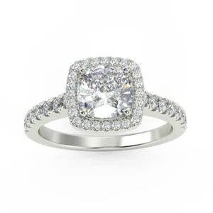 IGI Certified 1.50 Ct E/VVS2 Lab Grown Cushion Diamond Platinum Engagement Ring - Picture 1 of 12
