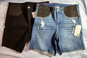 Maternity Jean Shorts Time & Tru SM (4-6) NWT. 2 Pair Shorts Elastic Waist - Picture 1 of 7