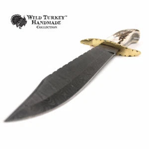 Wild Turkey Handmade Damascus Collection Fixed Blade Stag Handle Hunting Knife - Picture 1 of 6