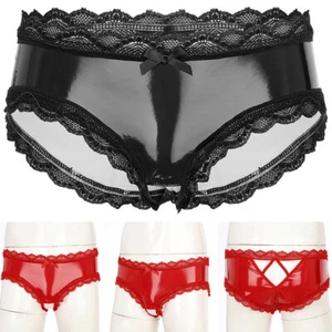 Mens Underwear Open Crotch Lingerie Low Rise Shorts Hollow Out Underpants Shiny - Picture 1 of 36