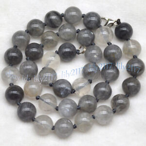 8/10mm Natural Black White Quartz Crystal Round Gemstone Beads Necklace 14-36''