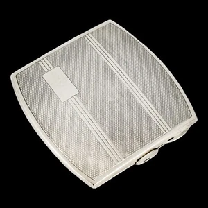Antik Sterling Silber Art Deco motorgedrechselt quadratisch kompakt Pulvergehäuse - Bild 1 von 11