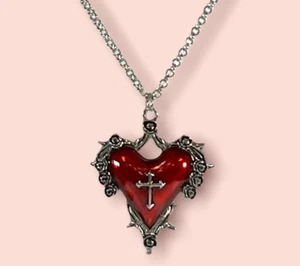 Gothic Cross Rose Heart Necklace Pendant Punk Silver Jewelry Pendant - Picture 1 of 5