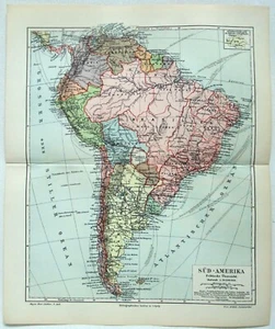 South America - Original 1908 Map by Meyers. German Language Map. Antique - Picture 1 of 3