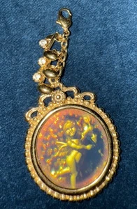 Vintage Signed Kirks Folly Cherubs of Music Holographic Cherub Charm Gold Tone - Picture 1 of 7
