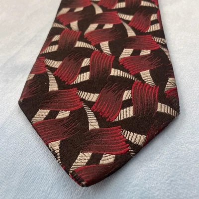 Corbata CARLO PALAZZI 100% Seda Italiana Negra Roja Geométrica Romántica San Valentín 59" Foto 1 de 4