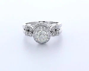 1.6 CTW Lab-Created Diamond D/VVS2 Round 14K White Gold Halo Side-Stone Ring Set - Picture 1 of 4