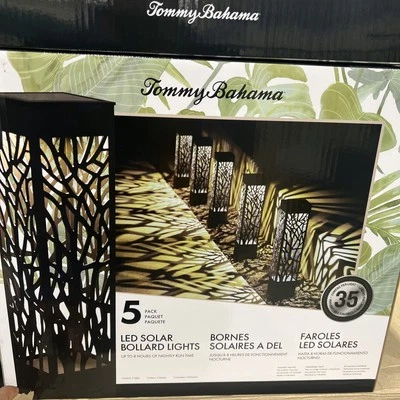 Tommy Bahama Square Solar Landscape Bollard Pathway Lights, 35 Lumen, 5-pack NEW