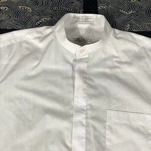 DANIEL ELLISSA Mens dress shirt band collar white long sleeves 15 1/2 34-35 - Picture 1 of 24